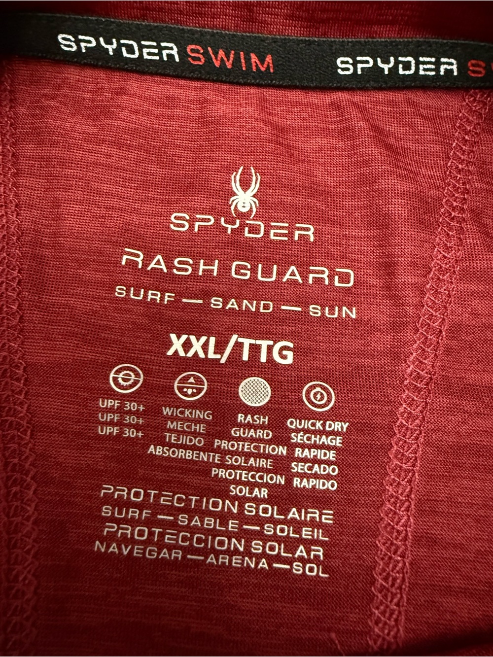 Spyder Swim Rash Guard Shirt XXL Red Heather UPF 30 Quick Dry Athletic Tee - Picture 4 of 11